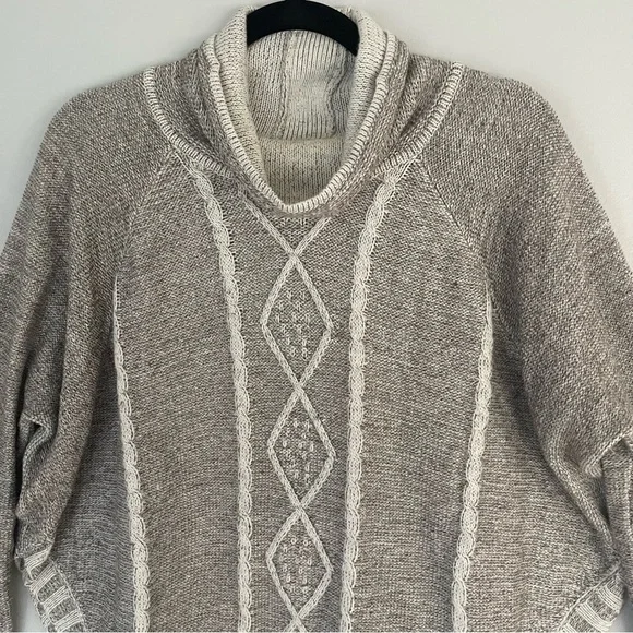 Maddison Boho Oversized Chunky Knit Turtleneck Sweater Cozychic Poncho - Picture 5 of 14